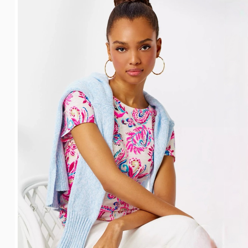 Lilly Pulitzer Etta Scoop Neck Top Coconut Flitting About